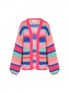 Женский кардиган оранжевого цвета с разноцветными вставками myMo