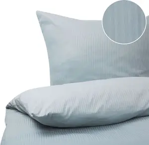 Комплект постельного белья BELIANI из хлопка в серую полоску, 3 предмета, удлиненный, для двуспальной кровати, 200x220 см, 2 наволочки и пододеяльник с застежкой на пуговицы Beliani