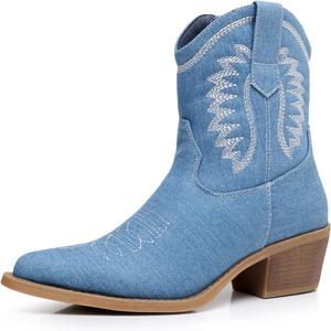 Женские ковбойские сапоги GLOBALWIN в западном стиле, комфортные сапоги средней длины для женщин с заостренным носком, 23Yy07 Denim Blue