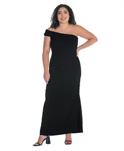 Вечернее платье макси с запахом и драпировкой Plus Size с одним плечом Mermaid 24seven Comfort Apparel, черный