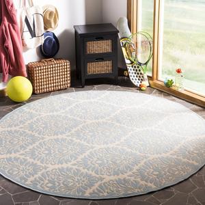 Ковер SAFAVIEH, 201 x 201 см,  Linden Collection Cream / Aqua LND135L Damask Ogee для дома и улицы, без линьки, легко чистится, для патио, заднего двора, крыльца, террасы, прихожей