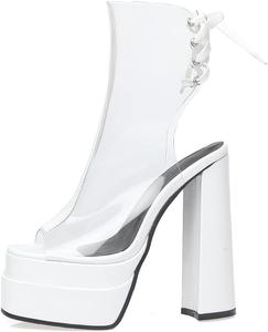 Женские летние ботильоны MRKEWUNEY на платформе с массивным каблуком, 92 White