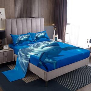 Erosebridal Комплект постельного белья Shark Sheets Full 4Pcs с 3D принтом морской тематики из мягкого материала, Multi 12