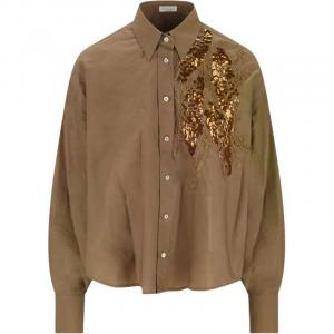 Блузка с пайетками Brunello Cucinelli, хаки