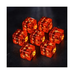 d6 Набор оранжевых стеклянных кубиков с золотыми звездами (7), Gemstone Dice (Crystal Maggie)