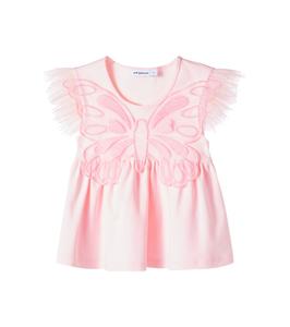 Топ из хлопкового джерси с отделкой из тюля Self-Portrait Kids, розовый