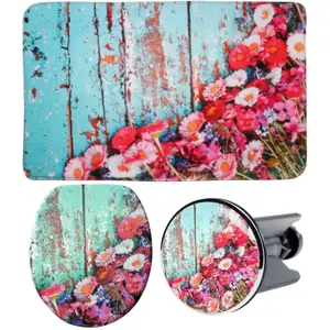 Набор аксессуаров для ванной комнаты Sanilo «Весна», (полный комплект, 3 шт.), состоящий из сиденья для унитаза, коврика для ванной и пробки для раковины, цвет türkis-blau