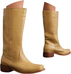 Женские сапоги средней длины с массивным каблуком, круглым носком, модные повседневные кожаные ботильоны для женщин однотонного цвета, удобные нарядные сапоги с боковой молнией Generic, Yellow