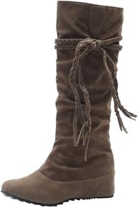 Женские зимние ботфорты ZBYY из замши, высокие до колена бедра, на низком скрытом танкетке, на осень, повседневные ботинки средней длины до колена, 10.5 Brown