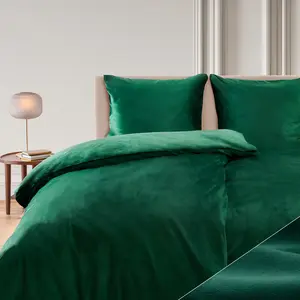 Постельное белье 155x220 и 2 x 80x80 см из кашемирового плюша темно-зеленого цвета Blumtal