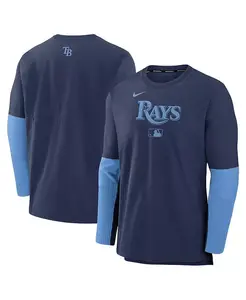 Мужская футболка с длинным рукавом Tampa Bay Rays Authentic Collection Player в цвете Navy/светло-голубой, облегченная для занятий спортом Nike