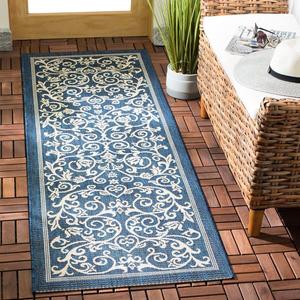 Ковер SAFAVIEH, 69 x 201 см, Washable Outdoor Courtyard Collection - Runner, Navy & Beige, Non-Shedding & Easy Cleaning, идеальный для патио, прихожей, гардеробной, коридора, кухни (CY2098-268)