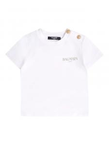 Футболка с короткими рукавами и логотипом Balmain Kids, белый