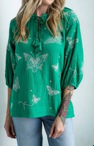 Johnny Was Блузка Koleen зеленого цвета