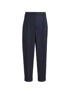 Брюки из вирджинской шерсти с зигзагообразным узором и двойной складкой Brunello Cucinelli, синий