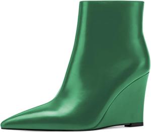 Женские ботильоны YDN с острым носком, закрытым, на клиновидном каблуке, с боковой молнией, короткие, базовые, для повседневной и деловой носки, размер 4-16 US, Green