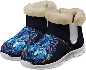 Женские зимние ботинки chaqlin Wolf Snow, высокие до щиколотки, модные, с мягким флисовым утеплителем, уютные с плоским каблуком, легкие, повседневные, для работы, прогулок и походов, Watercolor Blue Wolf Head