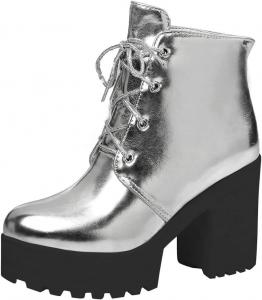 Женские ботильоны Parisuit с массивной подошвой и шнуровкой, платформой и высоким каблуком, модная обувь для осени и зимы, Silver 1