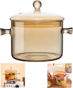 Кастрюля стеклянная Miecux с крышкой, 1500 мл, янтарный