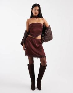 Мини-юбка Miss Selfridge с фестончатым краем, шоколадного цвета