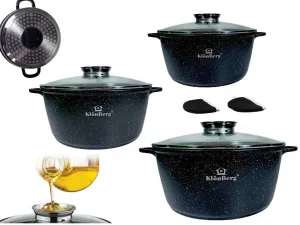 Набор посуды из 6 предметов, мраморное покрытие, большой размер 6,5/7,9/10 л, индукционная, ЧЕРНЫЙ Klönberg