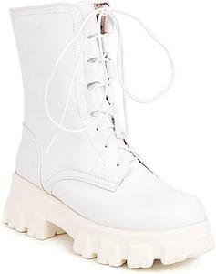 Женские ботильоны VOKLIN с круглым носком для запряжки в стиле вестерн, шнуровкой и молнией, с платформой и средним каблуком, короткие нарядные ботинки, White