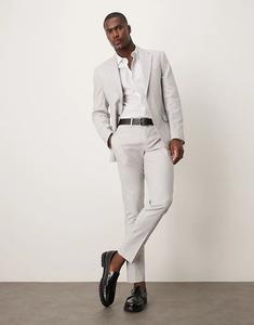 Узкие брюки из льняной смеси ASOS DESIGN серого цвета