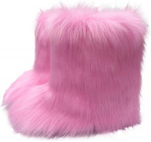 Женские элегантные ботинки: теплые зимние с мехом, низкий каблук, пушистые ботильоны с искусственным мехом, средней высоты, на плоской подошве, обувь для вечеринок и свадеб Generic, Hot Pink