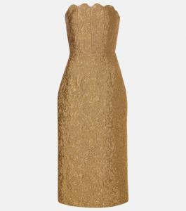 Коктейльное платье Marcella из цветочной парчи Markarian, Gold Floral Jacquard