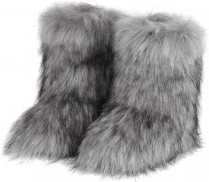 Женские ботинки из искусственного меха до середины икры с пушистой подкладкой, плоской подошвой, теплые зимние ботинки для улицы и дома ACE SHOCK, Varicolored Grey