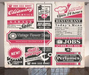 Шторы ABAKUHAUS в стиле ретро, дизайн News Magazine, универсальные ленточные шторы для гостиной с петлями и крючками, 280 x 225 см, кремово-красно-черные