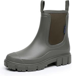 Женские водонепроницаемые ботильоны на дождь, модные, с удобной платформой и массивным каблуком Челси, легко надеваются, для работы на улице BOEGBNW, Green