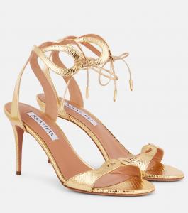 Сандалии Tessa 85 из кожи с эффектом змеи Aquazzura, Soft Gold
