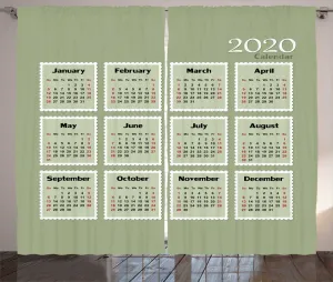 Шторы в деревенском стиле ABAKUHAUS Calendar 2020, с рамкой с тиснением, универсальные, ленточные, с петлями и крючками, для гостиной, 280 x 225 см, бледно-шалфейно-зеленый, красный, черный