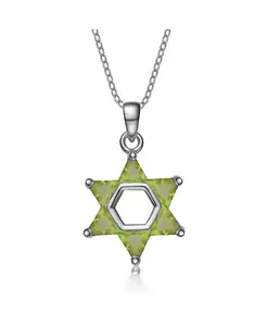 Серебряное ожерелье с кубическим цирконием в форме маленькой звезды Давида Genevive, green