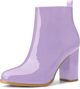 Женские ботильоны Allegra K с круглым носком, на молнии и массивным каблуком, Purple