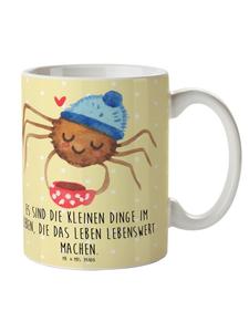 Кофейная кружка с изображением паука и надписью в пастельно-желтых тонах Mr. & Mrs. Panda