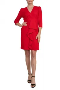 Платье-футляр с V-образным вырезом, рукавами три четверти, плиссированной каскадной передней частью, оборками сзади и застежкой-молнией Truedames