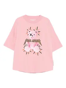 Футболка с принтом плюшевого мишки Palm Angels Kids, розовый