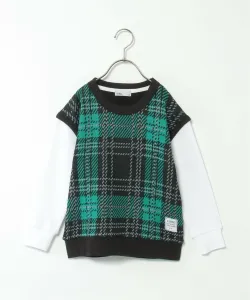 Вязаный жилет в клетку (имитация толстовки) (120~160 см) Ikka, цвет Green