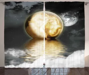 Штора ABAKUHAUS Moon Rustic, Clouds and Shades of Grey World, универсальная ленточная штора для гостиной с петлями и крючками, 280 x 245 см, цвет: серый, бледно-желтый, белый Abakuhaus