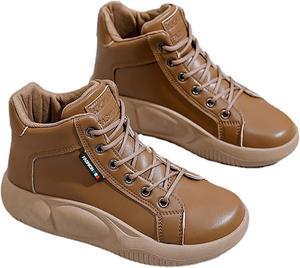 Женские высокие ботинки на толстой подошве, с уютной термальной меховой подкладкой, противоскользящие, модные ботинки, повседневные кроссовки на шнуровке Hopomart, Brown