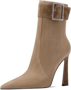 Женские стильные ботильоны Zszszsu с квадратным носком, высокими каблуками и застежкой-молнией сбоку, сексуальные с ремешком и стразами, короткие ботинки на осень и зиму, теплые, размеры 4-16 US, Light Brown