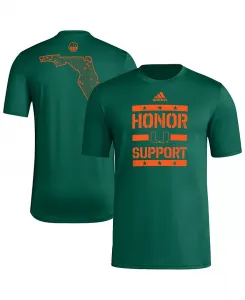 Мужская зеленая футболка Miami Hurricanes Honor Support Pre-Game adidas