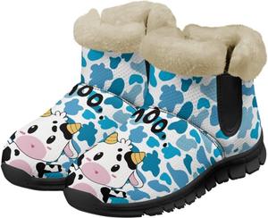 Зимние ботинки Jeiento Cow для женщин, уличные зимние ботинки без шнурков с подсолнуховым принтом, противоскользящие прогулочные ботинки, Cartoon Cow -Blue
