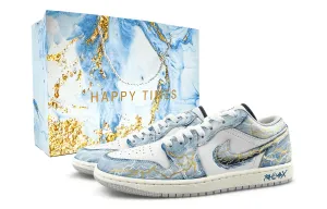 Jordan Air 1 устойчивые к истиранию низкие баскетбольные кроссовки Unisex White Gold