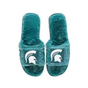 Женские пушистые тапочки FOCO Green Michigan State Spartans со стразами