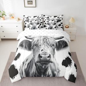 Erosebridal Комплект постельного белья Highland Cattle с черно-белым принтом коровы, реверсивный, в стиле вестерн, Black White
