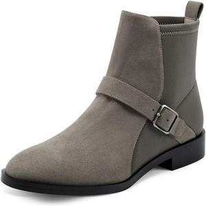 Женские модные ботильоны YDN с круглыми носками, эластичные, на плоской подошве с заплатками, короткие ботинки с ремешками и пряжками, повседневная зимняя обувь, Grey
