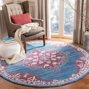 Ковер SAFAVIEH, 92 x 92 см, Brentwood Collection, круглый, Navy & Burgundy, медальонный дистресс-дизайн, без линьки и простой в уходе, идеален для помещений с высокой проходимостью в гостиной, спальне (BNT867P)